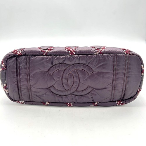 Pre-owned CHANEL Nylon Quilted Tweed Stitch Bubble Tote violet ch8890bd - Picture 5 of 11