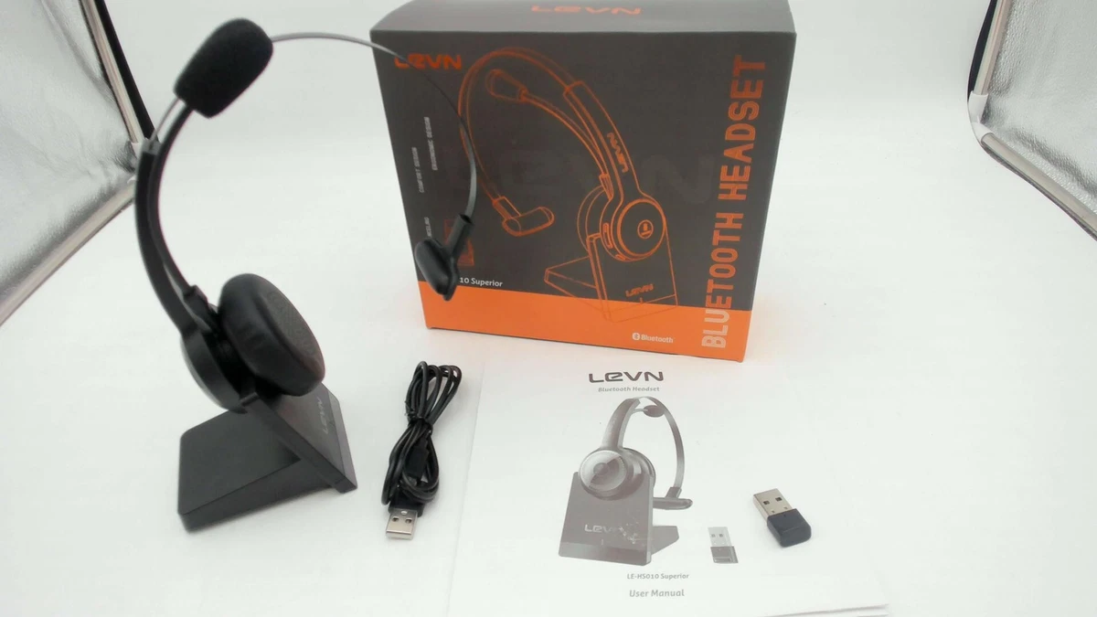 LEVN Wireless Bluetooth Headset w Microphone AI Noise Canceling