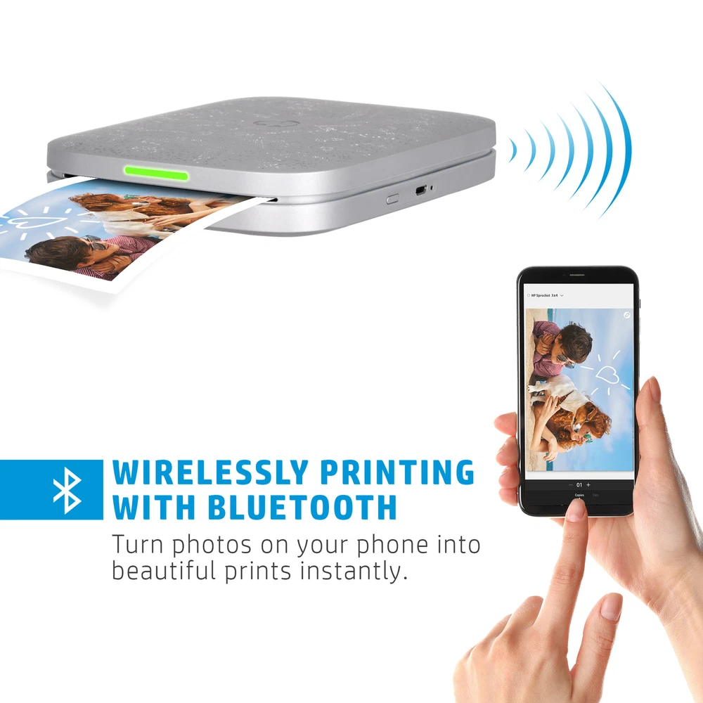 HP Sprocket Instant Photo Printer, 3x4" Portable Printer for iOS & Android