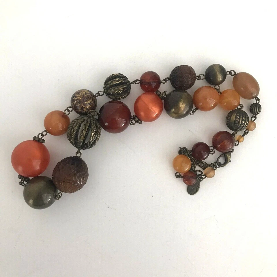 Collar De Colección Robert Rose Cuentas Naranja Verde Latón Grueso Texturizado Firmado Foto 4 de 4