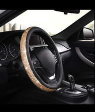 Black Leather Gold Champagne White Diamond Lux Crystal Steering Wheel Cover