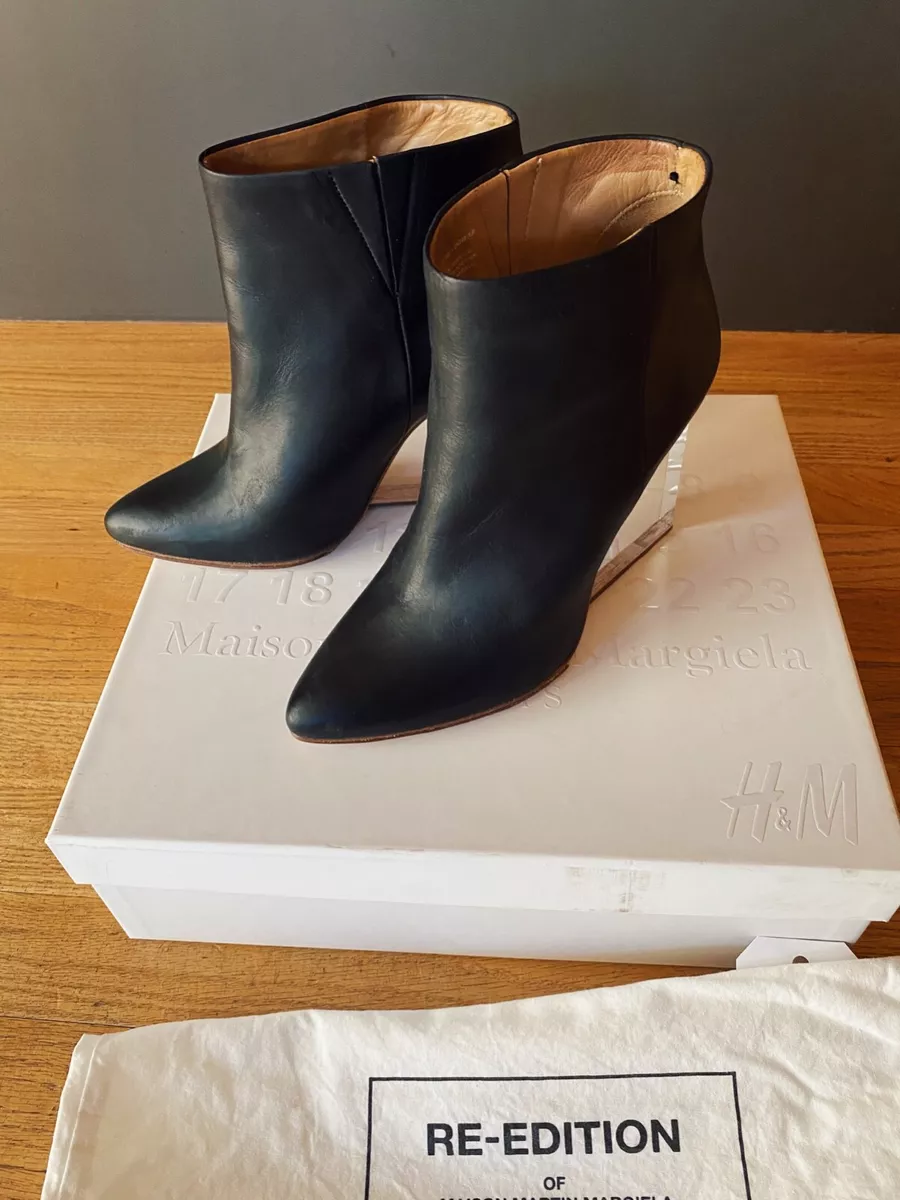 Maison Martin Margiela for H&M Leather Floating Heel Ankle Boots Size 38 / US 7