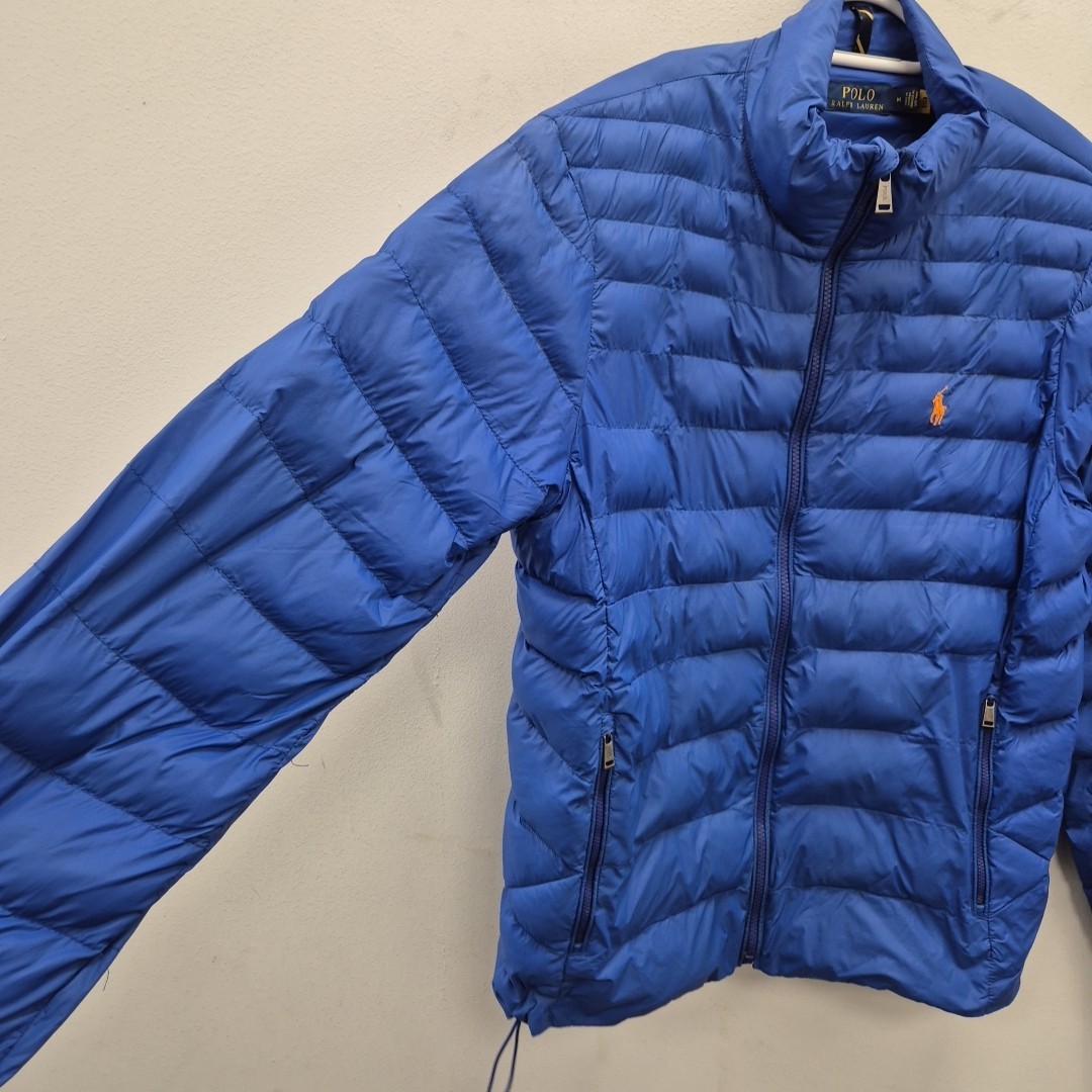 PONY Ralph Lauren Polo Col Giacca Imbottita Leggera Blu Tampone Taglia Media