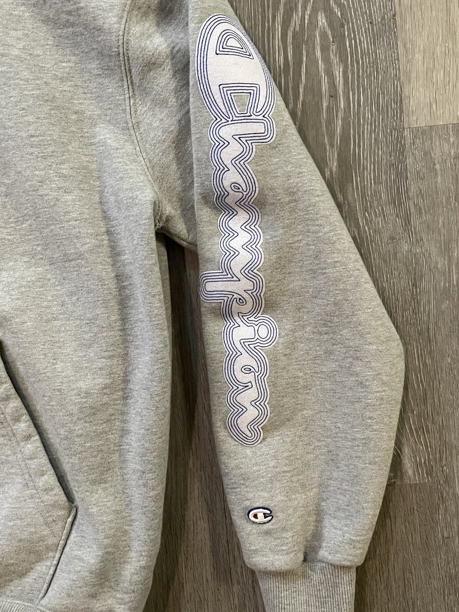Champion x Timberland Hoodie Mens L Gray Sleeve Spell Out