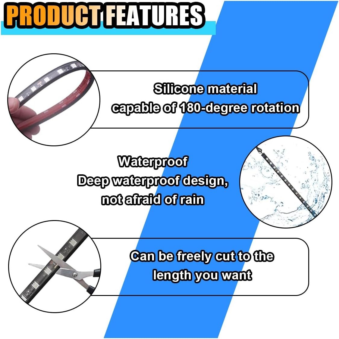 Universal Car LED Strip Light, Cigarette Lighter Auto Interior Decorative Lamp, 