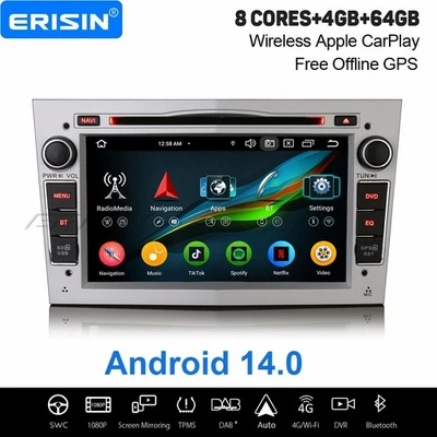 ERISIN Autoradio Android 14 DAB+ Opel Zafira Signum Corsa D Astra H Vectra Meriva Navi