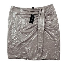 INC Satin Sarong MIDI Skirt Womens 8 Silver Diamond $70 NEW