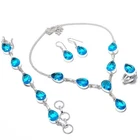Faceted London Blue Topaz Gemstone Handmade 925 Sterling Silver Jewelry Set v200