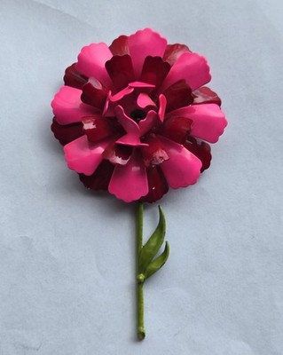 Vintage Mid Century Metal Enamel Flower Brooch Pink & Red Carnation READ 