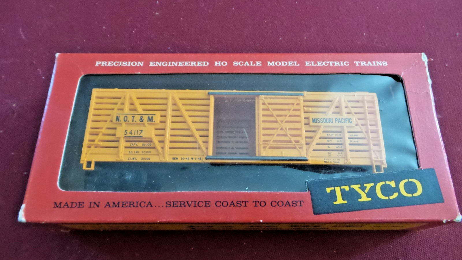 Tyco HO Scale Missouri Pacific N.O.T. & M 54117 Stock Car NEW IN BOX.