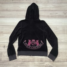 Vtg Y2K Juicy Couture Black Velour Bling Hoodie Track Jacket Scottie Dog RARE XL