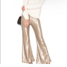 Free People Sequin Flare Pants Womens 12 Champagne Gold Bell Bottom Party Glam