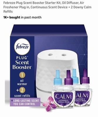 Febreze Plug Scent Booster Starter Kit, Scent Device + 2 Downy Calm Refills