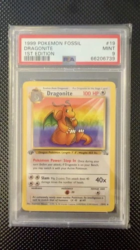 PSA 9 MINT 1999 Pokemon Game 1st Edition Fossil Dragonite 19