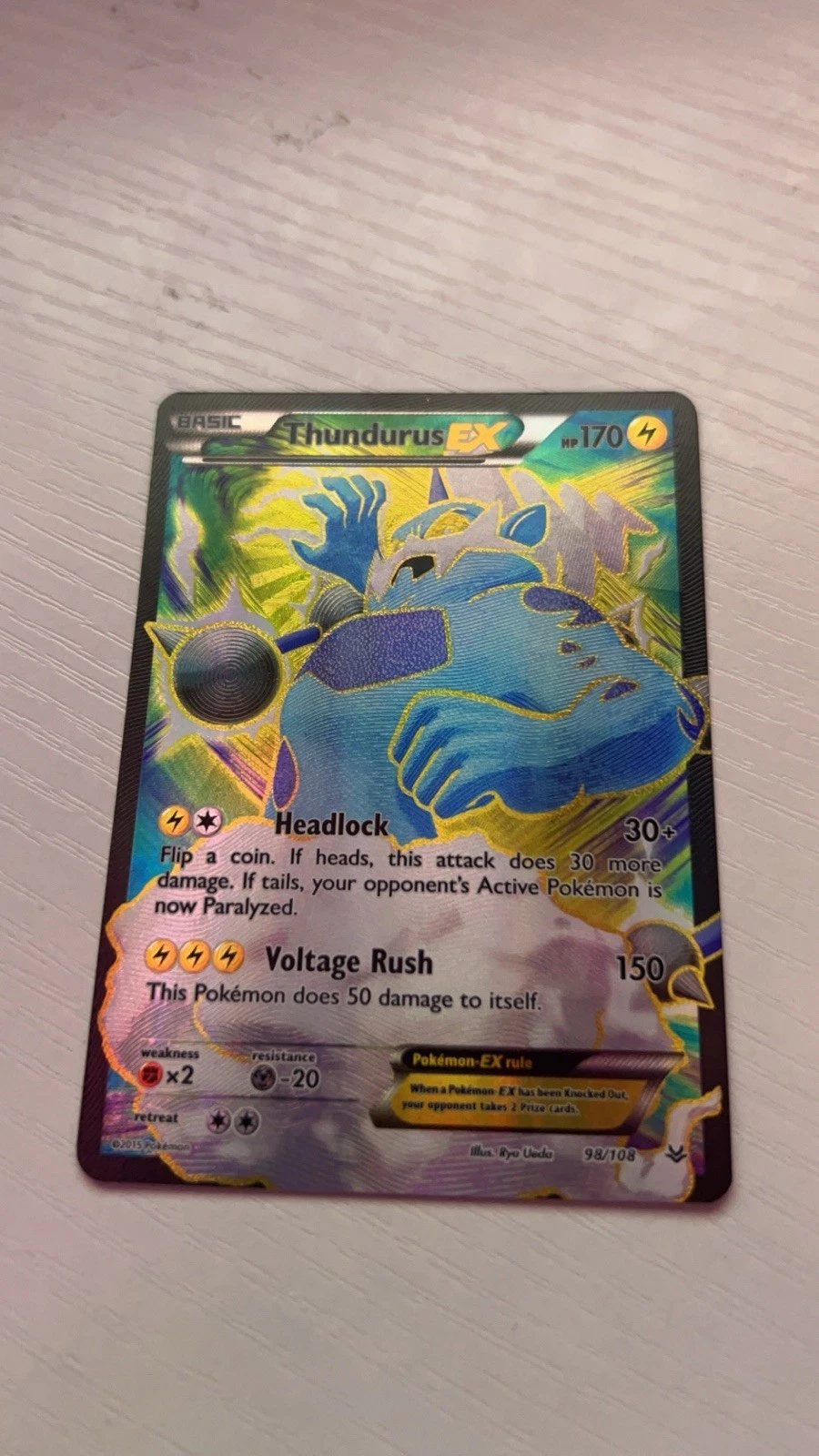 Thundurus EX Roaring Skies Holo Card 98/108 Full Art NM