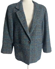 Frankie Welch Of Virginia Vtg Boucle Blazer Jacket Aqua Blue Sz 12 Women's