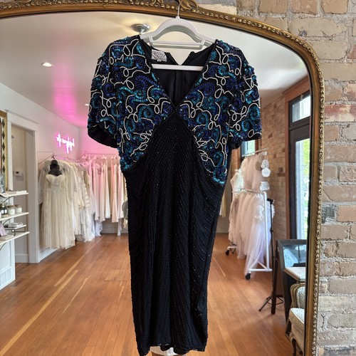 Vintage Stenay Beaded Black & Blue 100% Silk Dress  - Bild 1 von 5