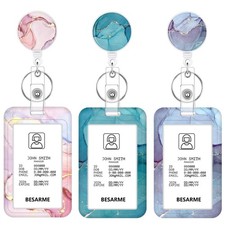 3 Pack Marble Retractable Badge Holder Set with Vertical ID Holder