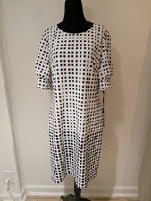 NWT Karl Lagerfeld Women's White Navy Polka Dot Dress Size 12 Zip Back Lined