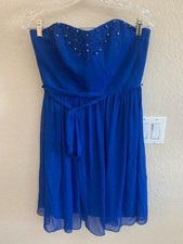 David's Bridal Brilliant Blue Beaded Lined Dress Size 8