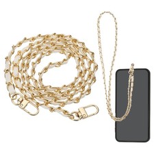 Phone Lanyard, 47" Crossbody Phone Gold Chain Strap with Tether Tab, White