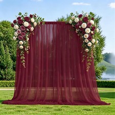 2 Panels Burgundy Chiffon Sheer Backdrop Curtains 29x120 Inches