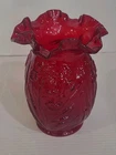 Vintage Fenton 8" Country Cranberry Glass Ruffled Edge Daffodil Vase