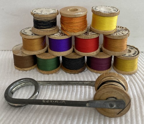 Pearsalls Gossamer Fly Tying Silk 13 Wooden Spools & Bobbin Read Description