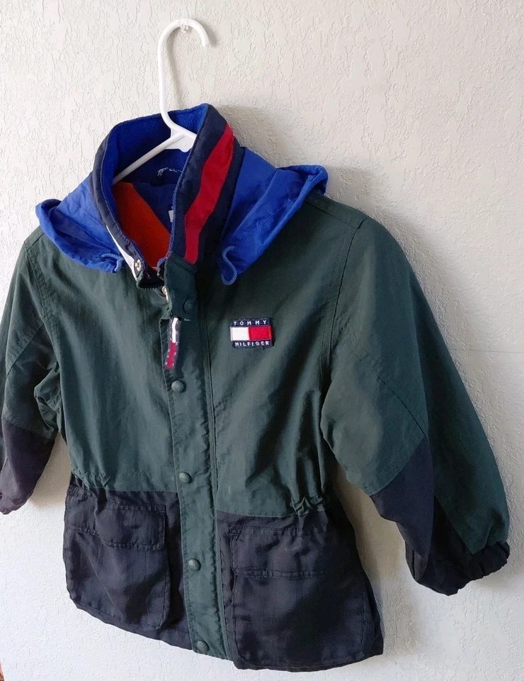Vintage 90s Tommy Hilfiger Kids Jacket Size 5 Fleece Lined Pockets Hooded Preppy - Image 3 of 4