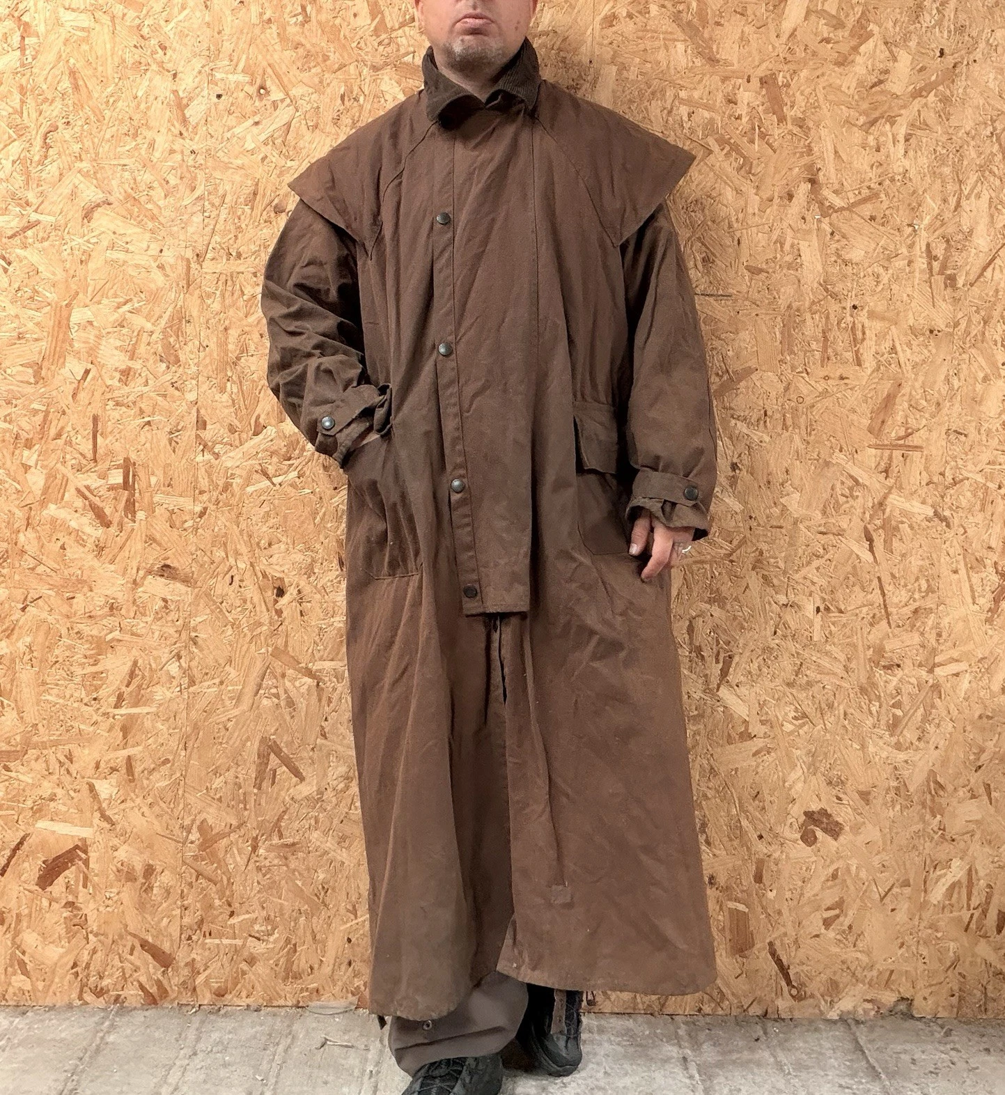 Barbour Wax Stockman Coat Mens Size Large L Brown Long Wax Jacket A1554