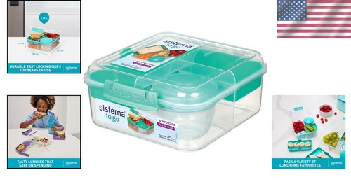 Versatile Bento Box Adult Lunch Set - 3 Compartments & Easy Lock Clips - 4 Count - Picture 2 of 12