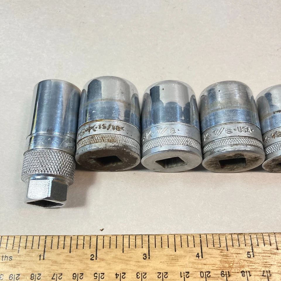 S-K Socket Set 10 Pc 1/2" Drive SAE 12 Point w/ 13/16" Spark Plug Socket USA - Image 2 of 4