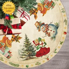 Vintage Christmas Decor Tree Skirt 48 Inch Retro Sika Deer Xmas Decorations Tree