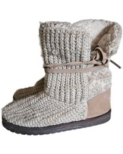MUK LUKS Essential Women's Knit Bootie Slippers Beige Size 7 Tie Lined