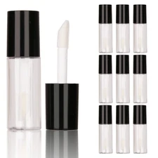10 PCS 3ml/0.1oz Black Empty Round Plastic Lip Gloss Tubes Mini Sample Size