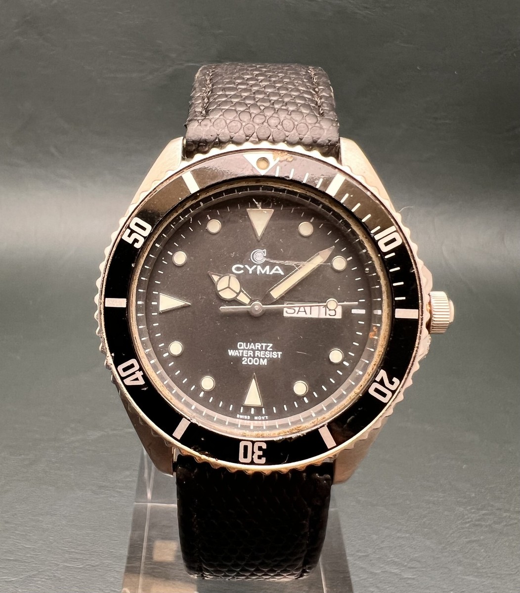 時計 CYMA QUARTZ WATER RESIST 200m 9111 Cyma 9111 Diver Quartz Watch Black 40mm for sale online | eBay