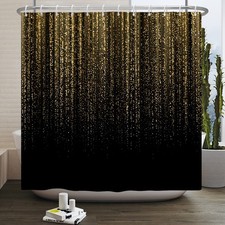 Black and Gold Sparkly Dots Shower Curtain Modern Luxury Glitter Shower Curta...