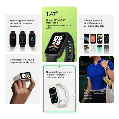 Xiaomi Smart Band 9 Active Schermo TFT 1.47 Monitoraggio Salute SpO2 Frequenza - Foto 20 di 24