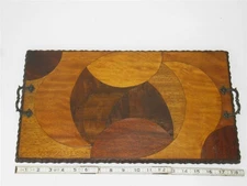 Tray Rare Wood Marquetry Circle Mod Era Mid Century German, Danish or Art Deco