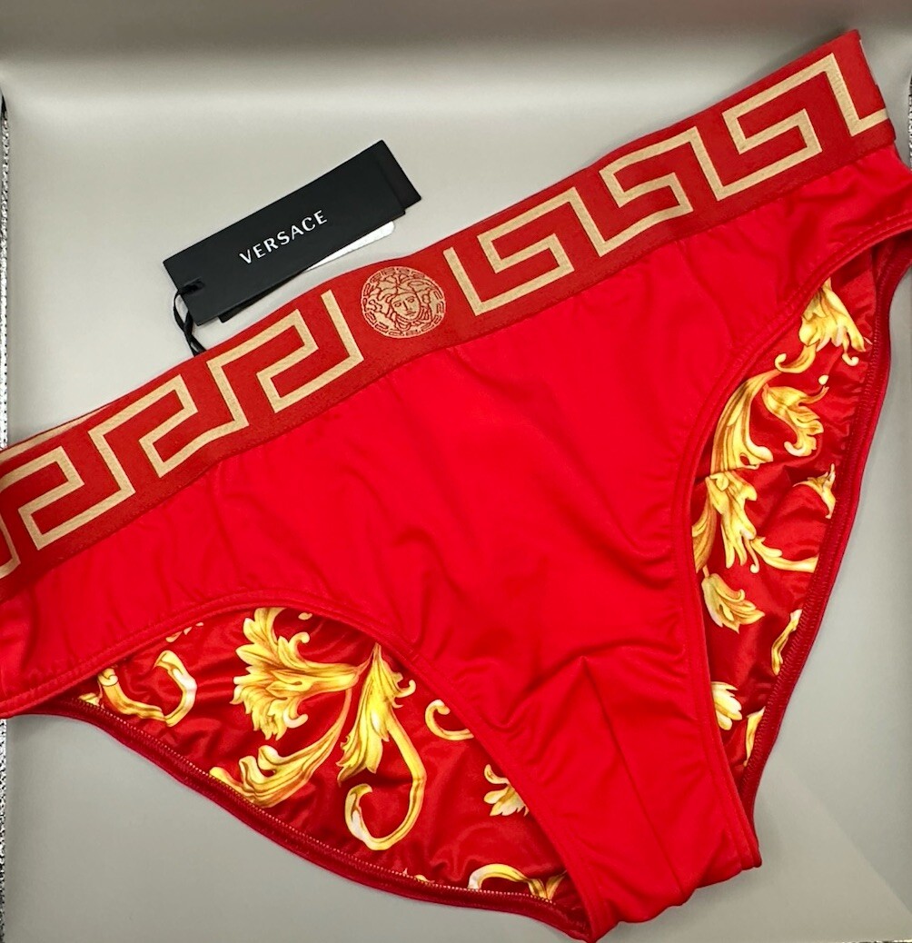 Versace Greca Border Low Rise Red Swim Briefs Men's Size 7 (US XL