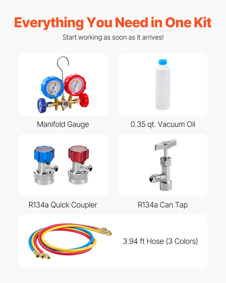 VEVOR Kit Pompe à Vide CVC 1 Étage avec Jauges de Collecteur et Tuyaux 99 L/min - Photo 3/4