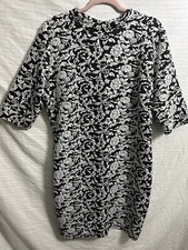 Last Exit Women’s Black White A-Line Dress Floral Roses Half Sleeve Size 2X