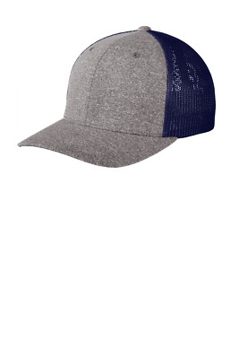 NEW Port Authority C302 Flexfit Melange Mesh Back Trucker Cap Hat Navy Gray K1