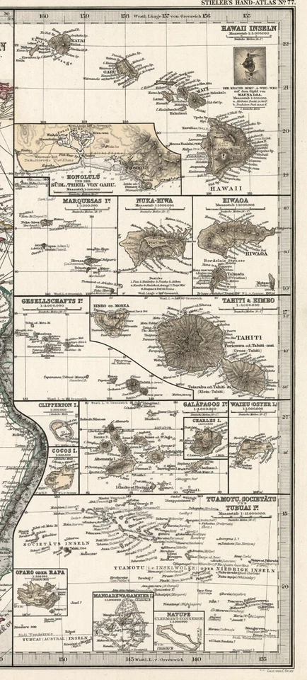 Steiler Maps 1884: Polinesia en el Océano Pacífico (juego de dos mapas) Foto 3 de 4