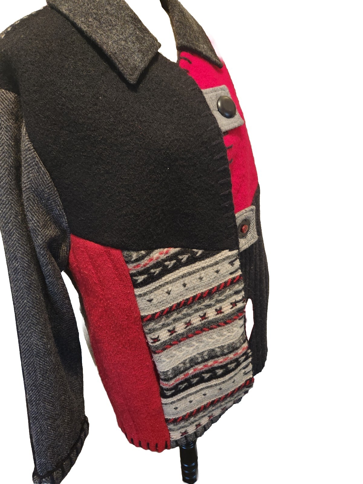 Vintage Crazy Quilt Jacket Wool Patchwork Coat Wo… - image 7