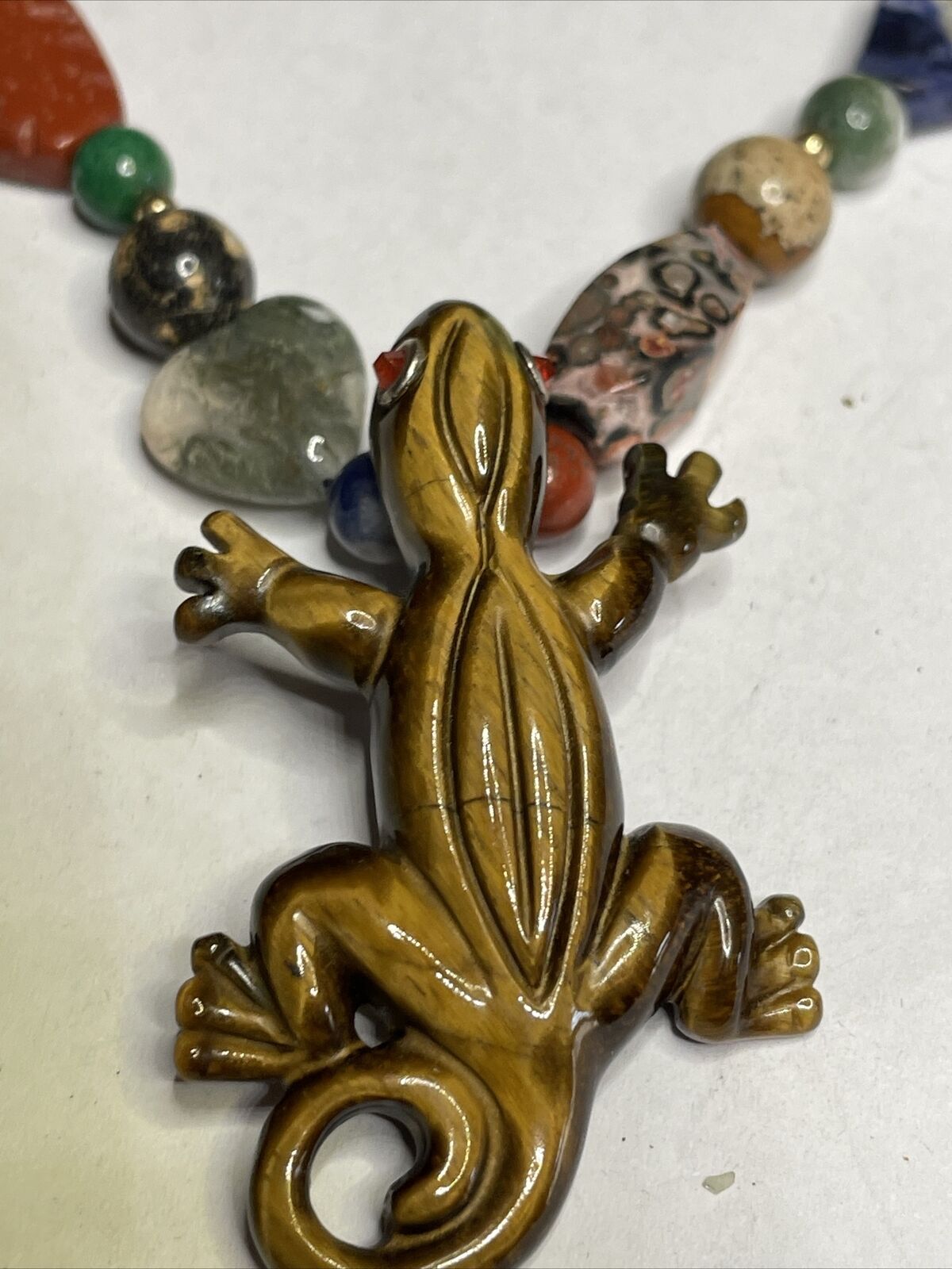 Vintage Gecko Natural Stone Necklace - image 1