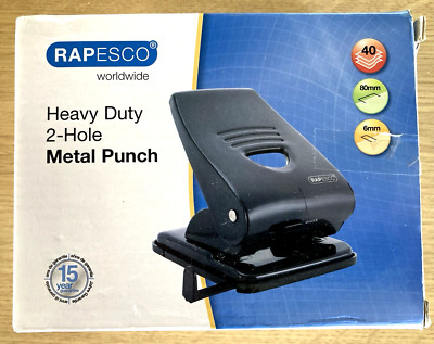 Rapesco Schwerlast Schreibtisch Büro schwarz 2 Loch Metall Locher 40 Blatt - Neu