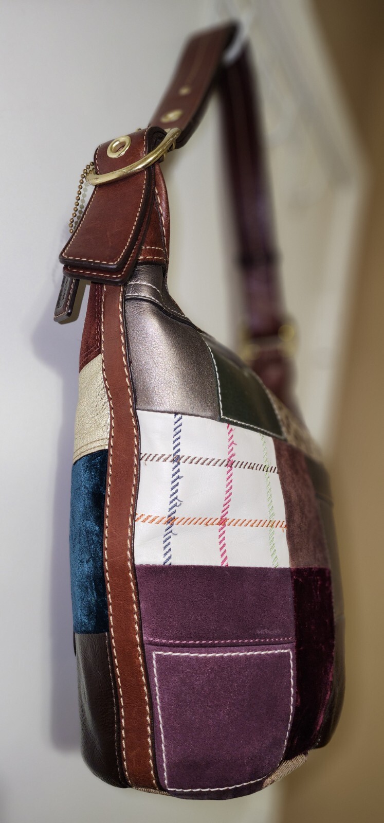 Auth VINTAGE COACH Multi Patchwork LG Bleeker Lea… - image 7