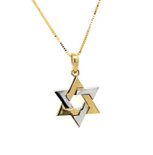 14k small Star of David Two Tone solid Gold on 14k Gold Chain Necklace