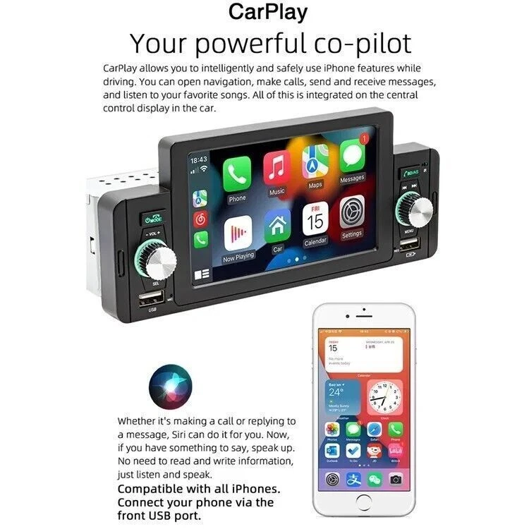 Radio 5 Pollici per auto, 1 din Bluetooth Player MP5 MP4 Audio Player, CarPlay - Immagine 2 di 4